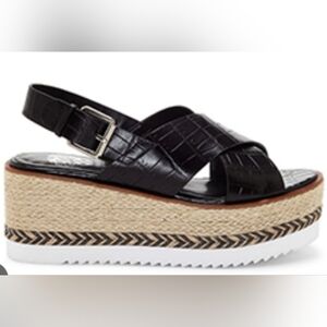 Vince Camuto Marietten Platform Sandals Black Croc-Embossed Leather